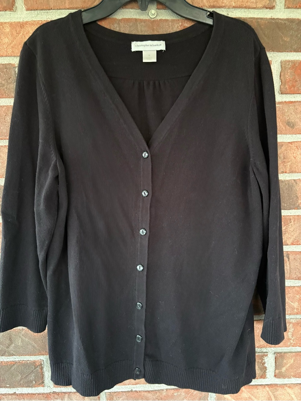 Christopher & Banks Black Women’s Lightweight Cardigan Top - Classic, 3/4 sleeve